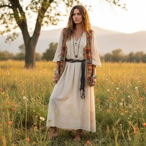 Bohemian Beaded Hippie Suede Leather OS Tie Belt